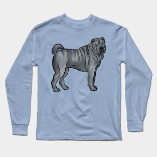 Cute Blue Sharpei Dog Long Sleeve T-Shirt